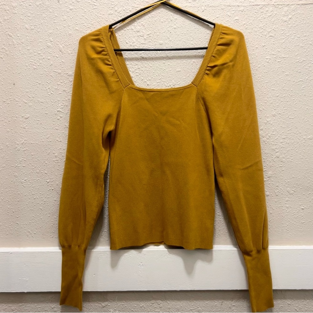 Milk and Honey Mustard Puff Sleeve Sweater Blouse Large